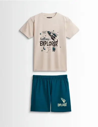 Kid boy set Beige/Teal Blue